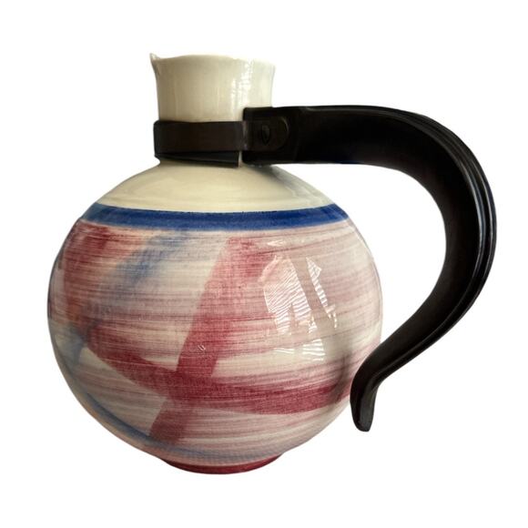 Vintage Vernon Kilns Red White Blue Plaid Mid Century Coffee Pot Pitcher Calico - Picture 2 of 9